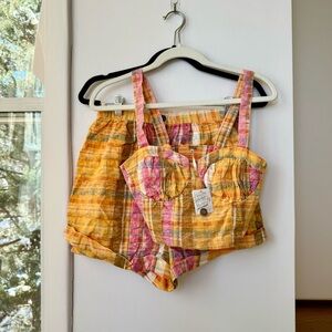 NWT Maggie May Set Two Piece Matching Shorts Set Gingham Plaid Print Pink